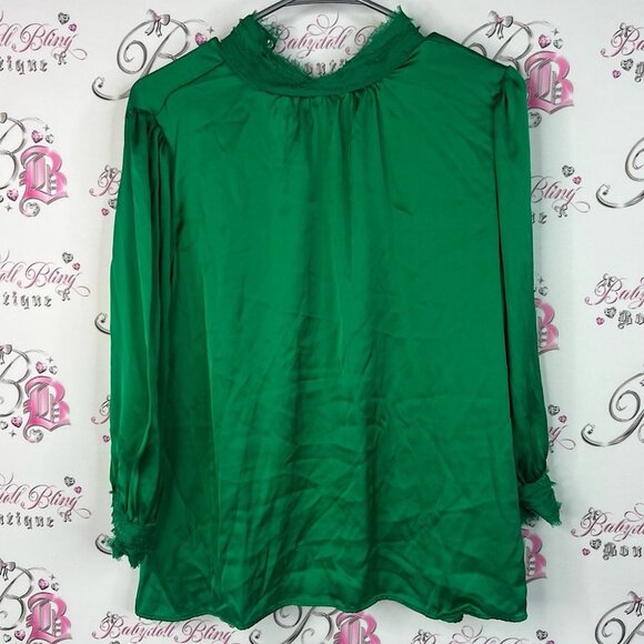 Zara Tops - Zara blouse turtleneck style royal bright Vibrant Green Blouse ruffle neck
